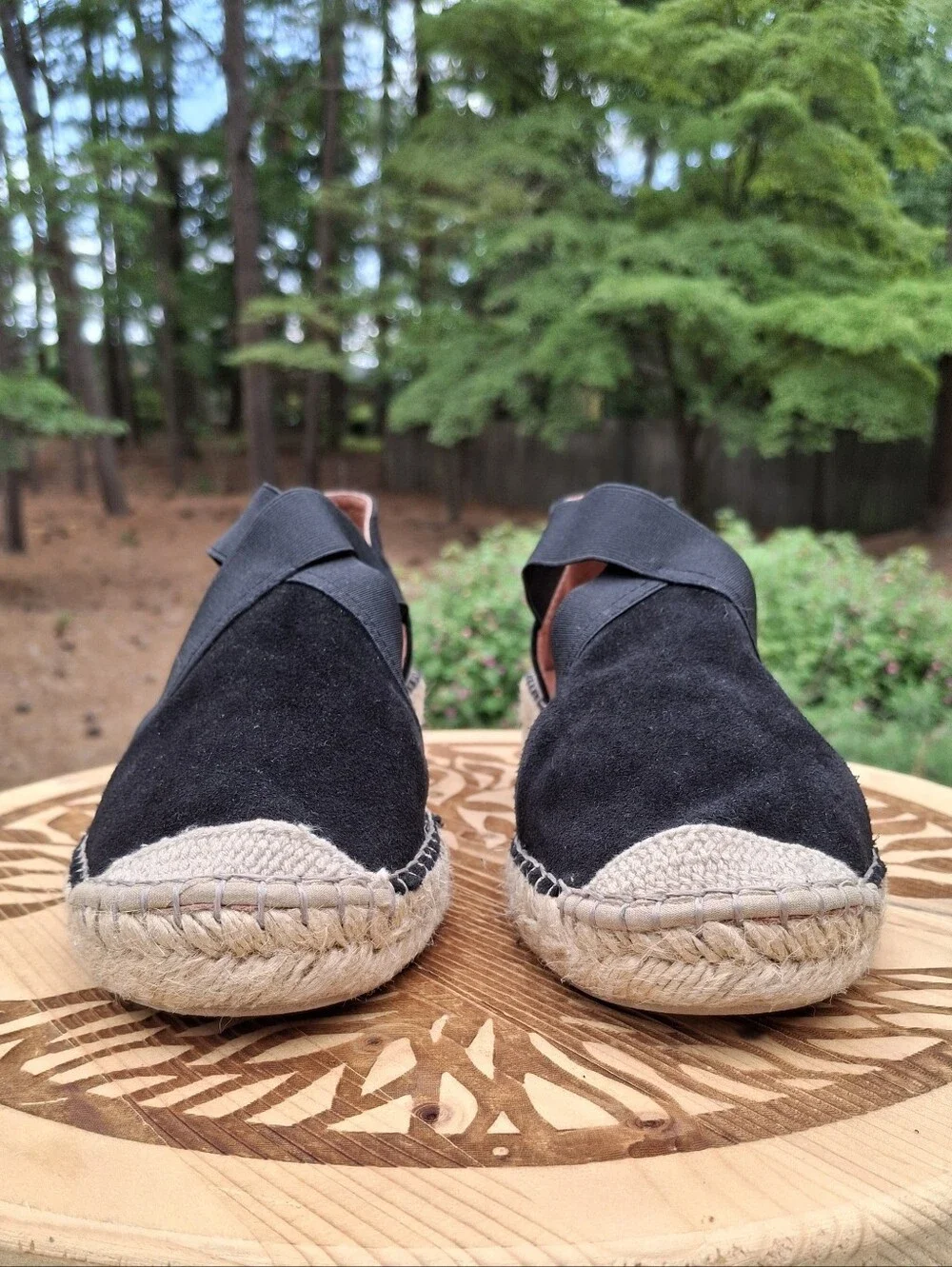 Fabiolas Black Suede Closed Toe Cross Strap Espadrilles Spain Size 7.5/38